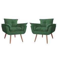 Imagem de Combo 02 Poltronas Decorativa Opalla Pés Palito Suede Verde - ds Estofados