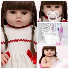 Imagem de Boneca Reborn Bonita 100% Silicone Com Enxoval Baby Acessórios
