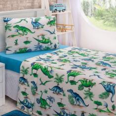 Imagem de Jogo De Cama Lençol Em Malha Solteiro Dinossauro 3 Pç Verde - Top Chic