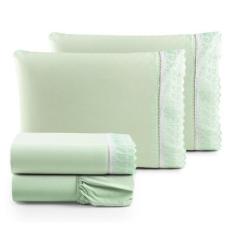Imagem de Jogo Lençol Queen Suave Barrado Lese 4 Peças Barato - Verde - Casa Sho