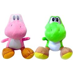 Imagem de 02 Pelúcias Yoshi Verde e Rosa 30cm