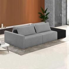 Imagem de Sofá Ilha Modulado Milos 252cm Puff Lateral Cinza Escuro Preto Manchado Bouclê/PU G33 - Gran Belo