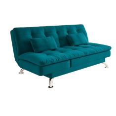 Imagem de Sofá-Cama Casal 3 Lugares Amanda Suede Com Almofadas Turquesa