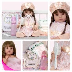 Imagem de Boneca Bebe Realista Metoo Roupa Salmão Enxoval Completo - Cegonha Reb