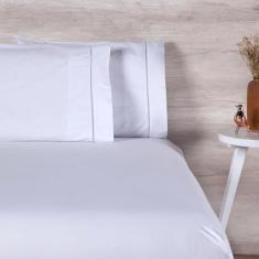 Imagem de Jogo De Cama Casal Lençol Com Elástico 200 Fios Ponto Palito Branco 03