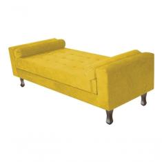 Imagem de Recamier Baú Félix Solteiro 100cm Suede Rosê - Amarena Móveis Cor Amarelo
