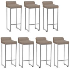 Imagem de Kit 07 Banqueta Alta Mia Com Encosto Cozinha Bistrô Bar Balcão Ferro Cinza Sintético Bege - Ahazzo Móveis