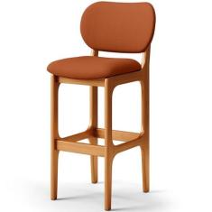 Imagem de Banqueta Alta Bar Cozinha Sala Jantar Fixa Betta L02 Imbuia Tecido Terracota - Lyam Decor