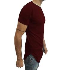 Imagem de Camiseta Longline Oversized Básica Slim Lisa Manga Curta tamanho:gg;cor:-escuro