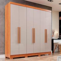 Imagem de Guarda-roupa Casal Com Pé 6 Portas 2 Gavetas Recife Sallêto Cinamomo Com Off White