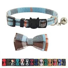 Imagem de Coleira de gato com sino e gravata borboleta, design xadrez ajustável coleiras de gatinho de segurança (17 – 27 cm)Pipidog 6.8"-10.8"