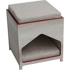Imagem de Casa de Madeira Quadrada com Vermelho para Cães e Gatos - Tam. Único