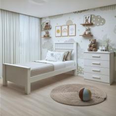 Imagem de Quarto Infantil Com Cama Solteiro Athenas E Cômoda 4 Gavetas Baião Branco