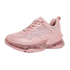 Imagem de LUCKY STEP Tênis feminino com almofada de ar com strass e strass grosso, brilhante, casual, confortável, rosa, 38