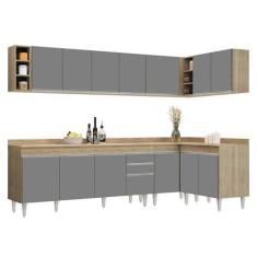 Imagem de Armário de Cozinha Modulado de Canto 7 Peças CP35 Balcão com Tampo Castanho/Cinza - Lumil