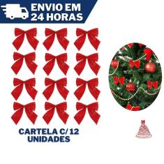 Imagem de Kit 12 Laços Vermelho Com Glitter Enfeite De Natal 6,5 cm