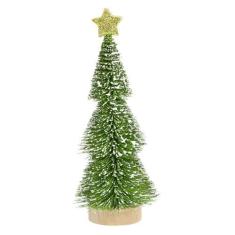 Imagem de Árvore de Natal em miniatura, pinheiro artificial em camadas com base de madeira, topo de árvore de estrela, enfeite de árvore de Natal fosco para decoração de Natal para festas de Natal, artesanato