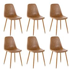 Imagem de Kit 6 Cadeiras Decorativas Sala e Escritorio Base Nogueira Emotion PU Sintético Marrom - Gran Belo