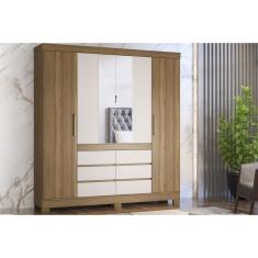 Imagem de Guarda Roupa Casal 4 Portas (2 c/ Espelho) e 6 Gavetas Cádis Amêndola/Off White - Demóbile