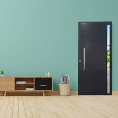 Imagem de Porta Pivotante de Alumínio 210 x 100cm com Visor Veneza Esquadrias Bergame Preto