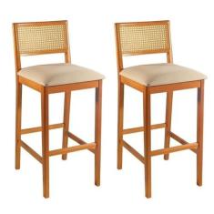 Imagem de Kit 2 Banquetas Rattan com Pés em Madeira Maciça Ariel Cinamomo