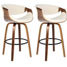 Imagem de Kit com 2 Banquetas Base de Madeira Nicole Creme