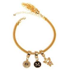 Imagem de Pulseira Berloque Menina Criança Fé Folheado Ouro 18k