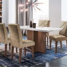 Imagem de Conjunto Sala de Jantar Mesa com 4 Cadeiras Cayman Espresso Móveis Off White/Café/Animalle