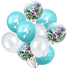 Imagem de NUOBESTY 10 balões de sereia de 30 cm para decoração de balões brancos e confetes de látex para chá de bebê, chá de bebê
