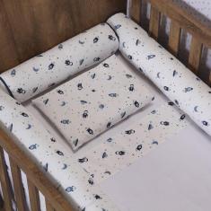 Imagem de Kit Para Berço Jogo De Lençol Com Rolinhos 100% Algodão 7 Peças Space