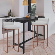 Imagem de Kit 02 Banqueta Alta Mia Com Encosto Cozinha Bistrô Bar Balcão Ferro Bronze Sintético Branco - Ahazzo Móveis