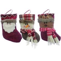 Imagem de Trio Decoração Natal Bota Meia Rena Papai Noel Boneco Neve Natalino 18cm