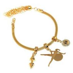 Imagem de Pulseira Berloque Academia Peso Halter Folheado Ouro 18k