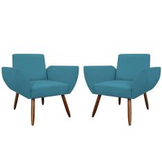 Imagem de Combo 02 Poltronas Decorativas Flora Pés Palito Suede  Turquesa - ds Estofados