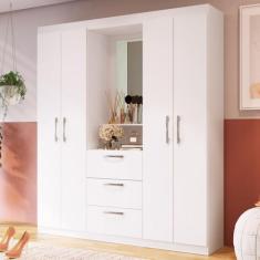 Imagem de Guarda-Roupa Solteiro Denver 4 Portas com Espelho 3 Gavetas Branco - P