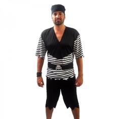 Imagem de Fantasia Halloween Masculina Pirata Piratinha Listrado Carnaval Festa Temática Adulto