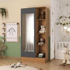 Imagem de Guarda Roupa Infantil 1 Porta com Espelho Sara Cinamomo/Cinza