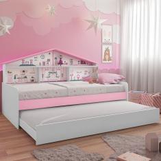 Imagem de Cama Infantil Casa de Boneca Diversão com Cama Auxiliar Branco Rosa Pura Magia