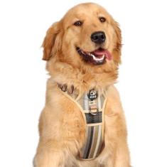 Imagem de Arnês de tecido para cães sem puxão, arnês ajustável para cães com coleira e alça, peitoral para cães sem asfixia, arnês para cães de fácil caminhada, colete refletivo para treinamento, caminhada,