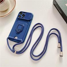 Imagem de Capa de cartão de suporte de anel de silicone de cordão transversal para iphone 13 11 12 14 pro max xs x xr 6 8 7 plus se capa de câmera deslizante, marinha, para iphone 14