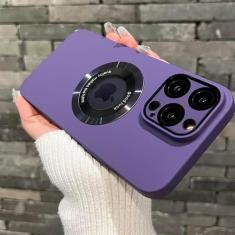 Imagem de Capa magnética para iphone 11 12 13 14 15 pro max capa de cor sólida para iphone 15 14 pro caso com filme de câmera, roxo, para iphone 15 pro