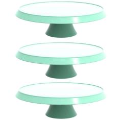 Imagem de Kit 3 Boleiras com Pedestal Verde Menta Pratos para Bolos 28cm Balcões de Confeitarias Eventos