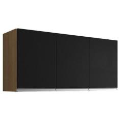 Imagem de Armário Aéreo Para Cozinha Andréia 3 Portas Amendoa Preto - Ajl - Ajl