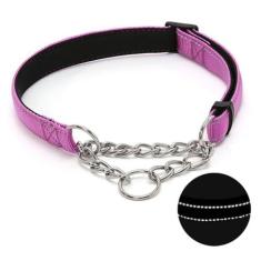 Imagem de Coleira para cães Martingale com corrente de aço inoxidável, coleira refletiva de nylon acolchoada macia, sem puxão, corrente resistente, para cães grandes, médios e pequenos (roxo, 33 a 59,9 cm)