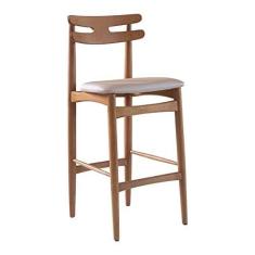 Imagem de Banqueta Alta Estofada França 46 x 106 Cm Madeira Maciça Mel Facto Impermeável Pérola - RMI