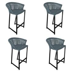 Imagem de Kit 4 Banquetas Reis Em Corda Náutica E Base Em Alumínio Preta Para área Gourmet Externa Cinza Cinza