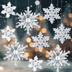 Imagem de Soaoo 150 peças de enfeites de floco de neve de acrílico de Natal enfeites de decoração de floco de neve de cristal enfeites de decoração de mesa de inverno de tamanhos variados para decoração de