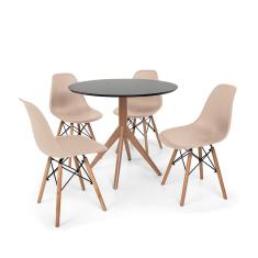 Imagem de Conjunto Mesa de Jantar Maitê 80cm  com 4 Cadeiras Charles Eames - Nude