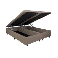 Imagem de Cama Box Baú Bipartido Frontal Queen Size Bourbon Corano Linho Bege -