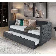 Imagem de Bicama Vintage Rústica de Madeira com Revestimento Veludo Pavia Cinza Dubai - Atraente Móveis